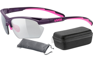 UVEX SportStyle 802 V S Fioletowo-rowe okulary sportowe rowerowe Variomatic fotochrom o zmiennym poziomie przyciemnienia w zakresie S1 - S3 ochrona UV 100% + Etui oraz pokrowiec